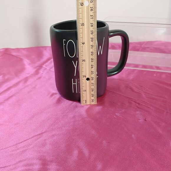 Rae Dunn Follow Your Heart Mug Matte Black Long White Writing. Condition is New - Picture 5 of 7